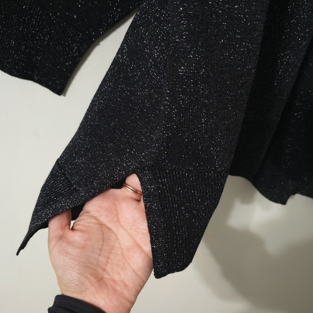T TAHARI Plus Size Glitter Metallic Black Knit Crewneck Sweater, Longer Back, 1X - Picture 7 of 17